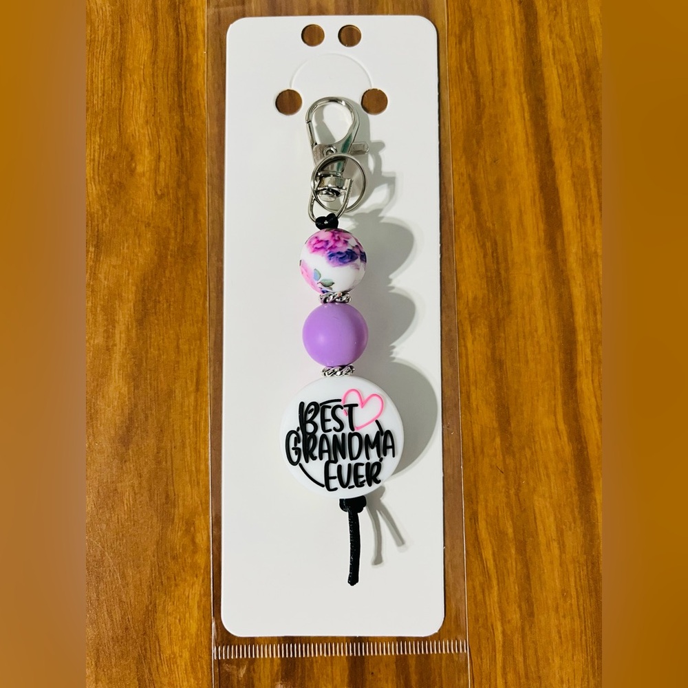 Purple and Floral 'Best Grandma Ever' Keychain